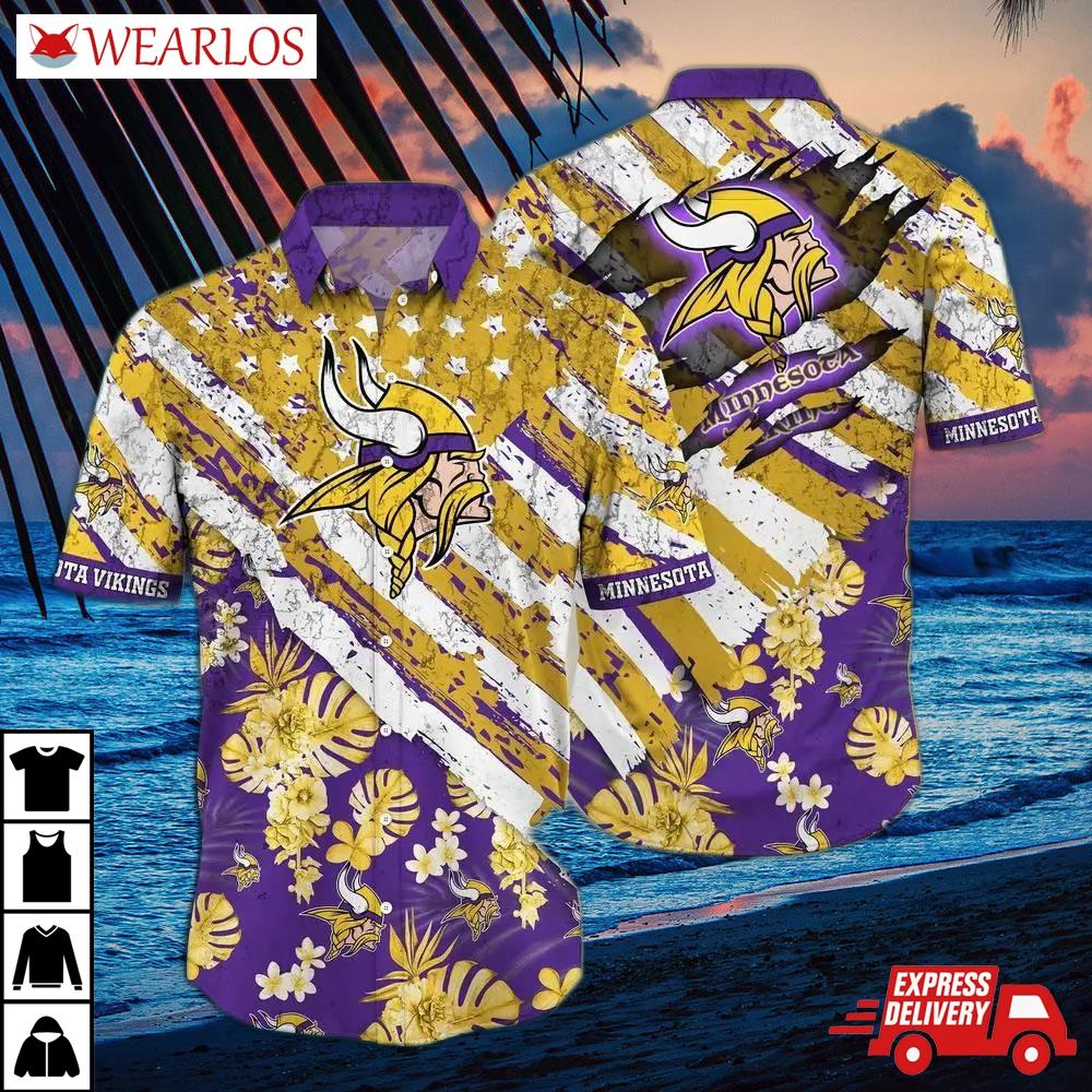 Minnesota Vikings Stripes & Blooms Hawaiian Shirt