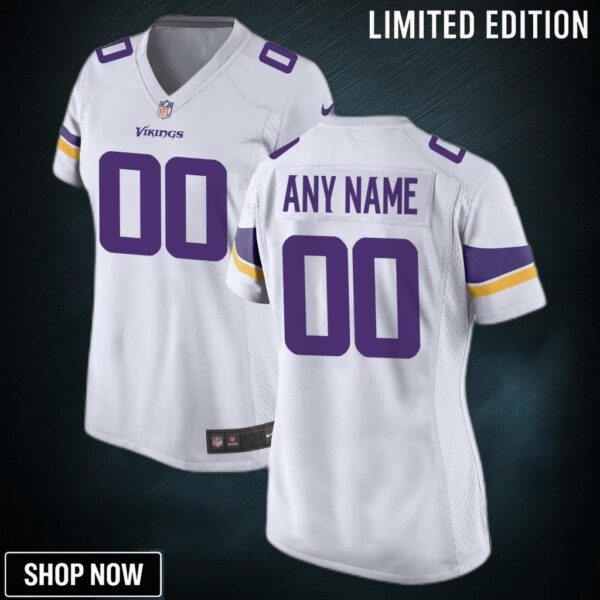 Minnesota Vikings Womens Custom Game Jersey - White Jerseys Nfl