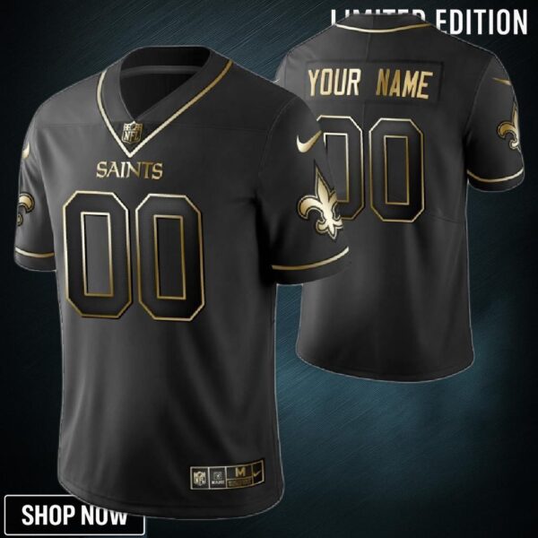 New Orleans Saints 2021 Nfl Golden Brandedition Black Jersey Gift With Custom Name Number For Fans