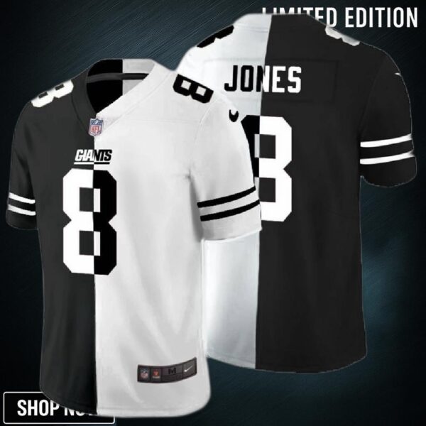 New York Giants Daniel Jones #8 Nfl 2025 Black And White Jersey