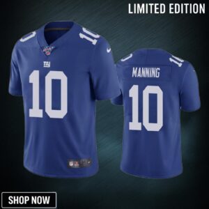 New York Giants Eli Manning Royal 100th Season Vapor Limited Jersey