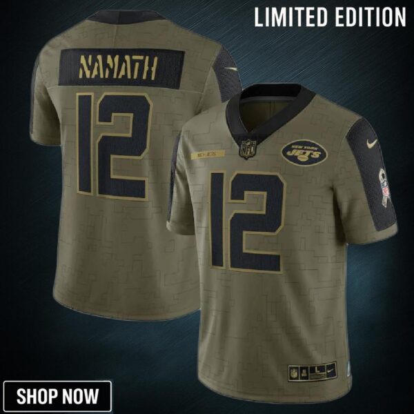 New York Jets Joe Namath 12 Nfl Olive Salute To Service Retired Player Men Jersey For Fans