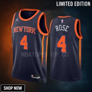 New York Knicks Derrick Rose 4 -23 Statement Edition Navy Men Jersey Swingman