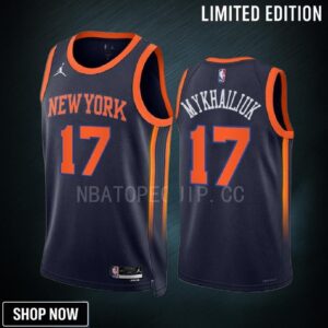 New York Knicks Sviatoslav Mykhailiuk 17 -23 Statement Edition Navy Men Jersey Swingman