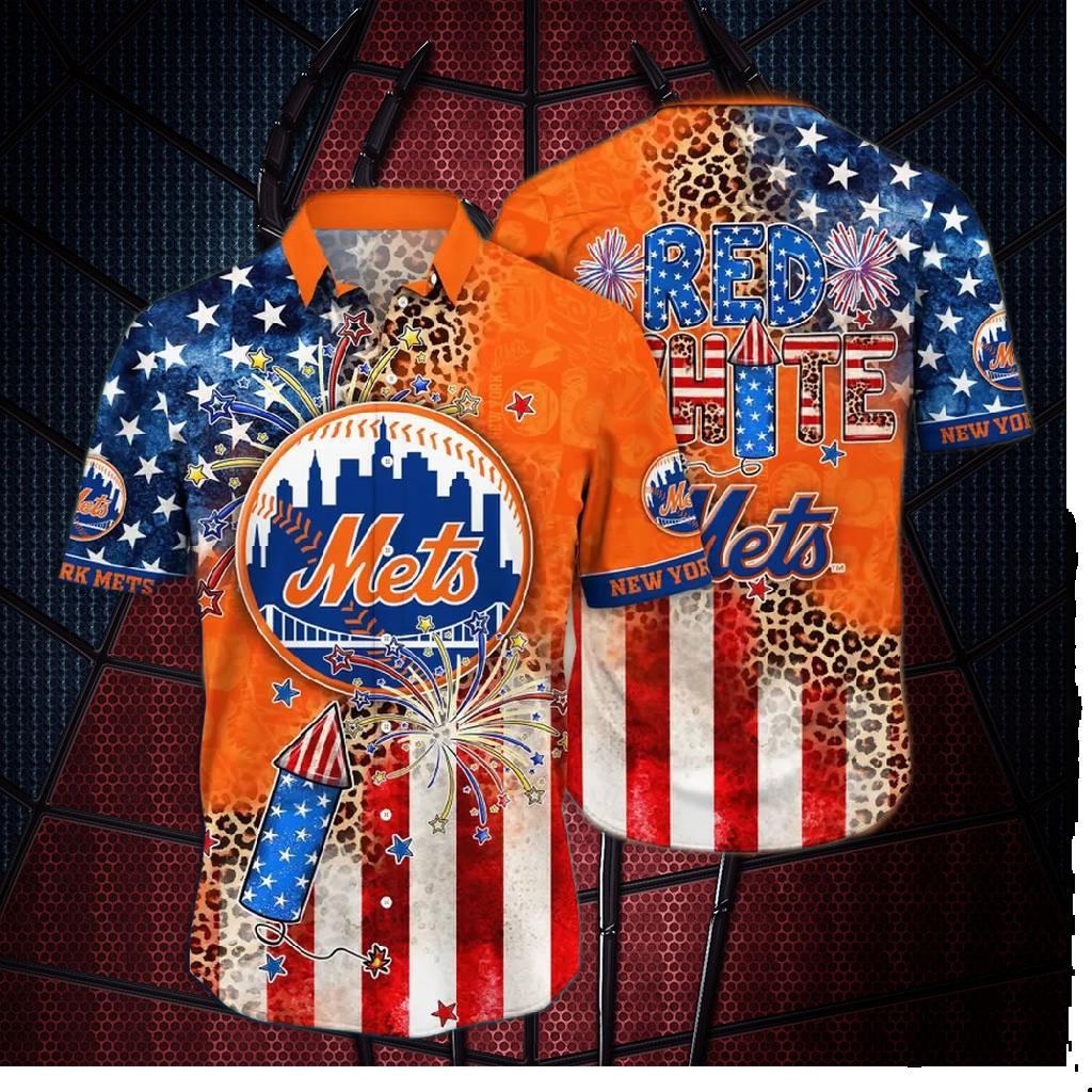 New York Mets Red White Hawaiian Shirt