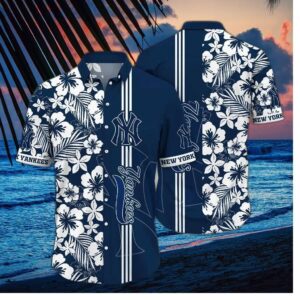 New York Yankees Ocean Breeze Hibiscus Hawaiian Shirt