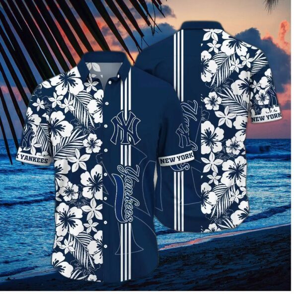 New York Yankees Ocean Breeze Hibiscus Hawaiian Shirt