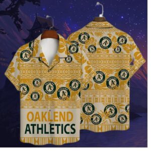 Oakland Athletics Golden Tribal Pattern Hawaiian Shirt