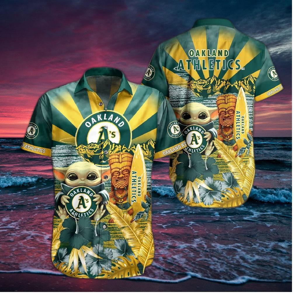 Oakland Athletics Tiki Baby Yoda Hawaiian Shirt