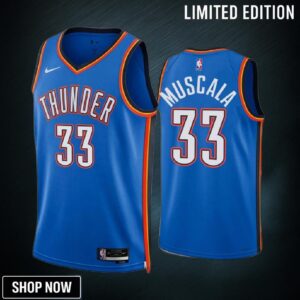 Oklahoma City Thunder -23 Mike Muscala 33 Icon Edition Blue Men Jersey Swingman