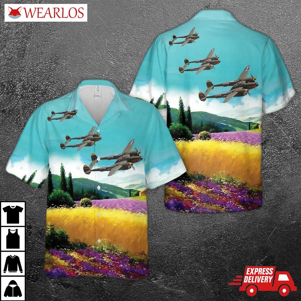 P-38 Lightning ''tangerine'' Hawaiian Shirt