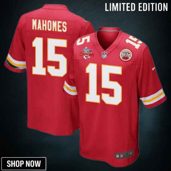 Patrick Mahomes 15 Kansas City Chiefs Super Bowl Lvii Champions 3 Stars Men Game Jersey - Red