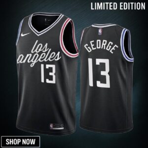 Paul George -23 Los Angeles Clippers Black 13 City Edition Jersey Cursive - Men