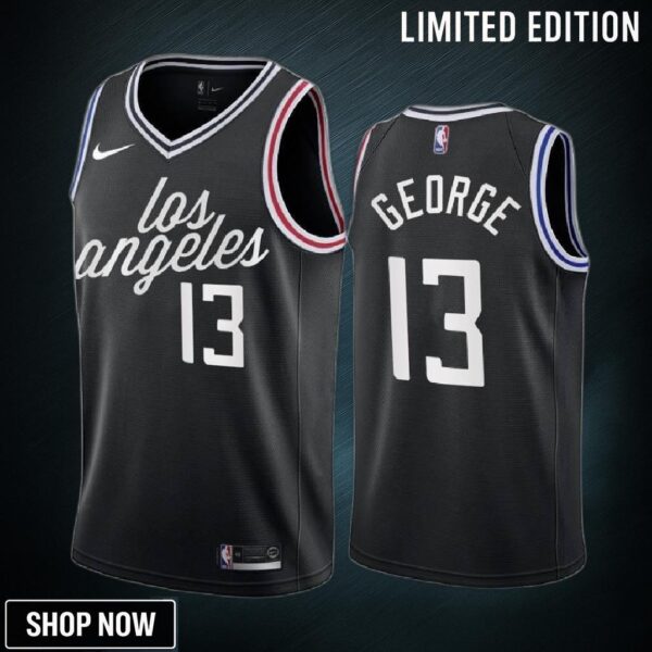 Paul George -23 Los Angeles Clippers Black 13 City Edition Jersey Cursive - Men