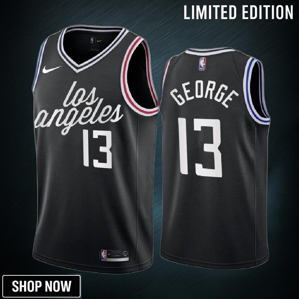 Paul George -23 Los Angeles Clippers Black 13 City Edition Jersey Cursive - Men