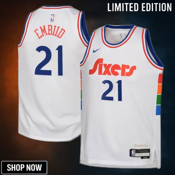 Philadelphia 76ers Nike City Edition Swingman Jersey - White Joel Embiid Youth
