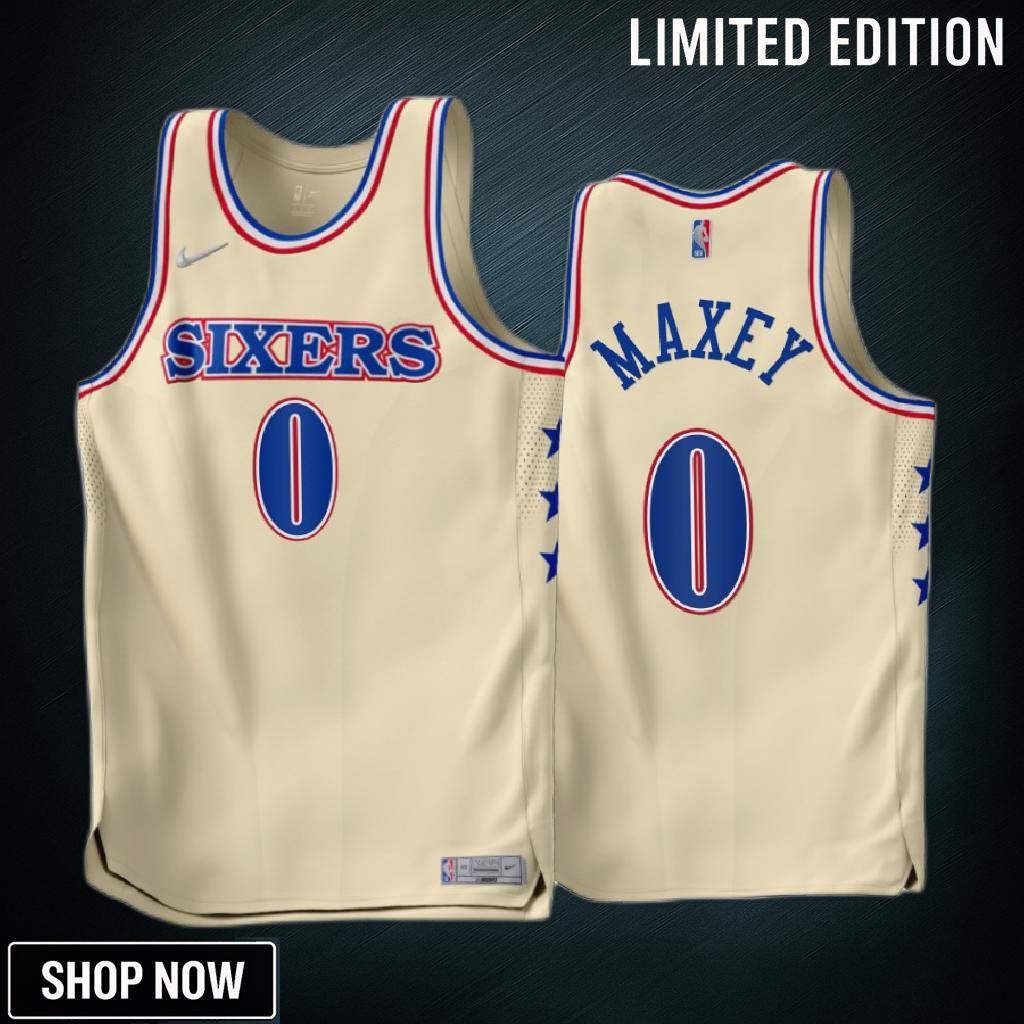 Philadelphia 76ers Tyrese Maxey 0 -23 Earned Edition Cream Men Jersey