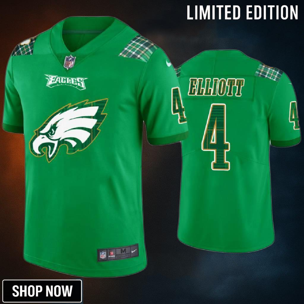 Philadelphia Eagles #4 Jake Elliott Jersey St. Patricks Day Kelly Green Lucky - Men