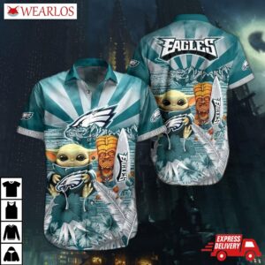 Philadelphia Eagles Baby Yoda Tiki Hawaiian Shirt
