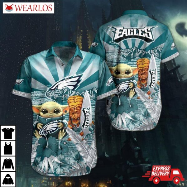 Philadelphia Eagles Baby Yoda Tiki Hawaiian Shirt