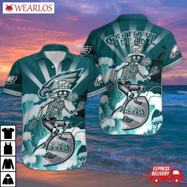 Philadelphia Eagles Grateful Dead Surfing Hawaiian Shirt