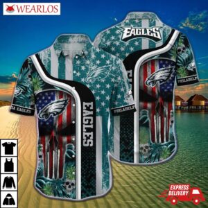 Philadelphia Eagles Patriotic Skull Hawaiian Shirt