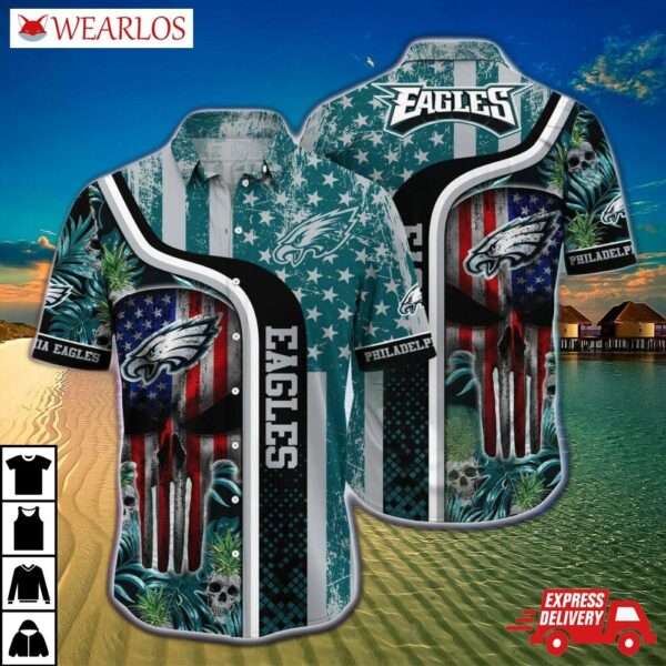 Philadelphia Eagles Patriotic Skull Hawaiian Shirt