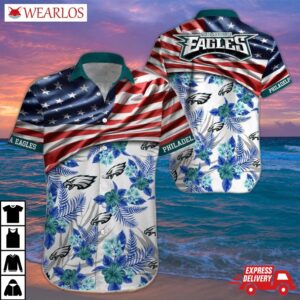 Philadelphia Eagles Stars And Flowers Patriotic Hawaiian Shirt
