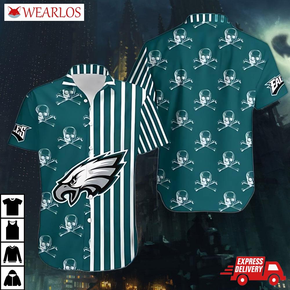 Philadelphia Eagles Stripes & Skulls Hawaiian Shirt