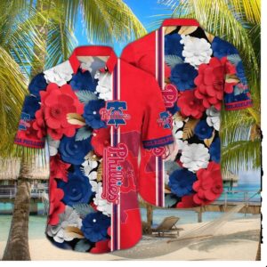 Philadelphia Phillies Bold Floral And Stripes Hawaiian Shirt