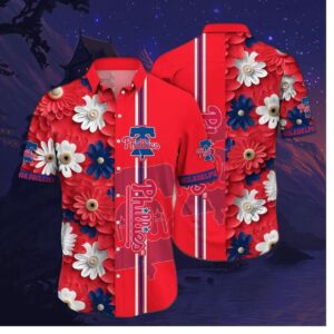 Philadelphia Phillies Bold Floral Stripe Hawaiian Shirt