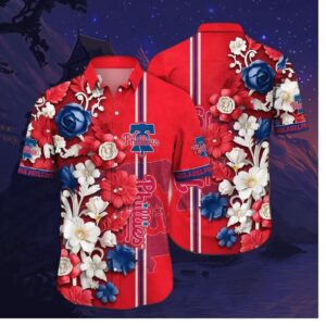 Philadelphia Phillies Bold Floral Stripes Hawaiian Shirt