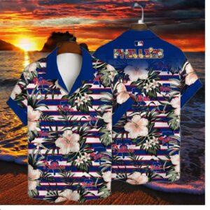 Philadelphia Phillies Floral Stripes Hawaiian Shirt