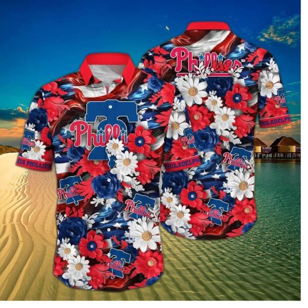 Philadelphia Phillies Floral Wave Hawaiian Shirt