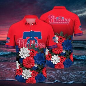 Philadelphia Phillies Patriotic Floral Hawaiian Shirt