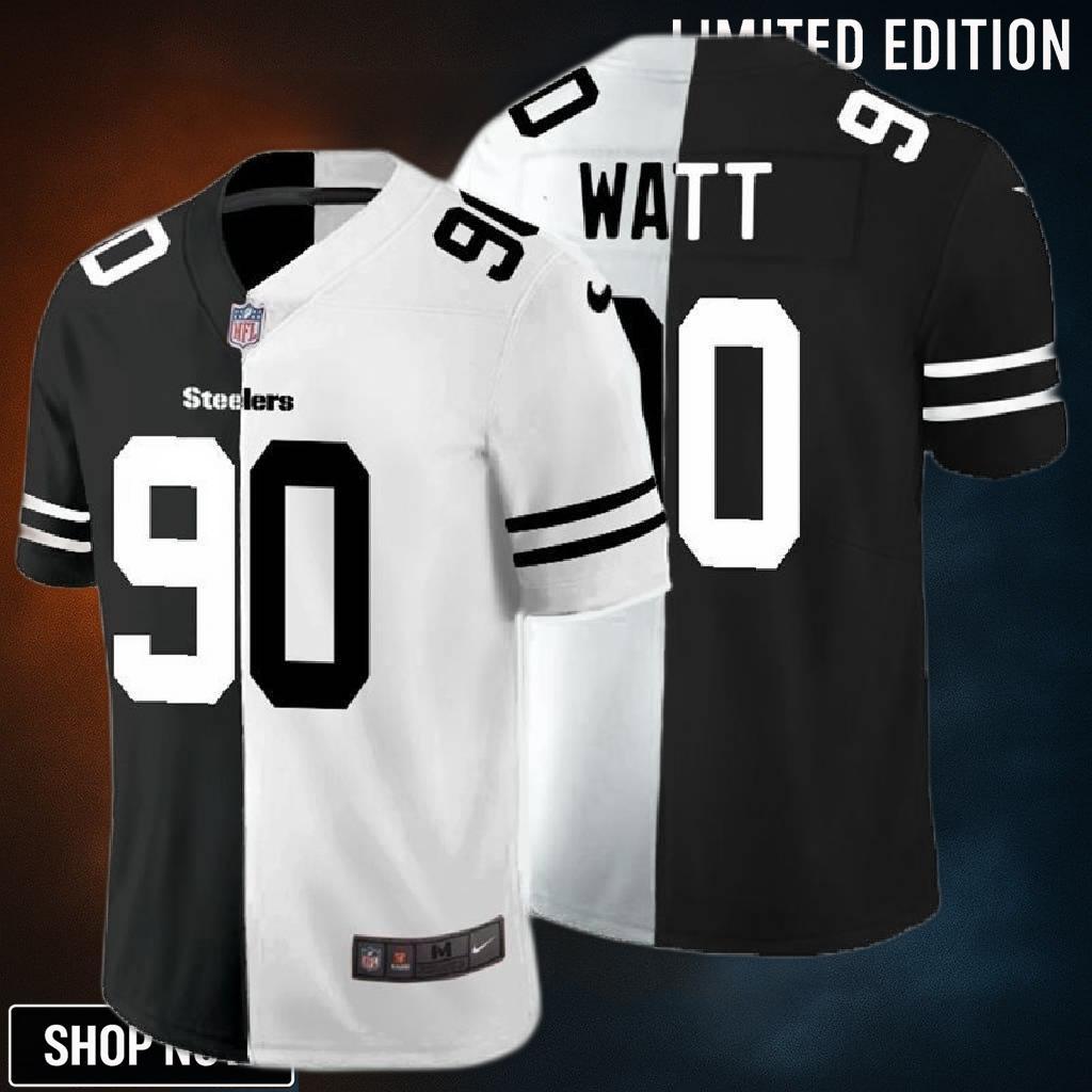 Pittsburgh Steelers Tj Watt #90 Nfl 2025 Black And White Jersey