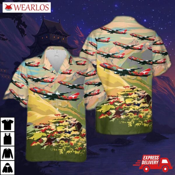 Qantas "wunala Dreaming" Boeing 747-438er Vh-oej Hawaiian Shirt