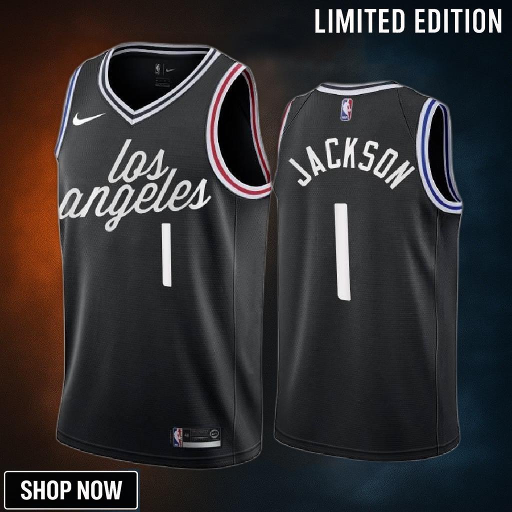 Reggie Jackson -23 Los Angeles Clippers Black 1 City Edition Jersey Cursive - Men