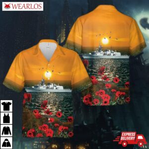 Royal Canadian Navy Hmcs Calgary (ffh 335) Halifax-class Frigate Red Poppy Hawaiian Shirt