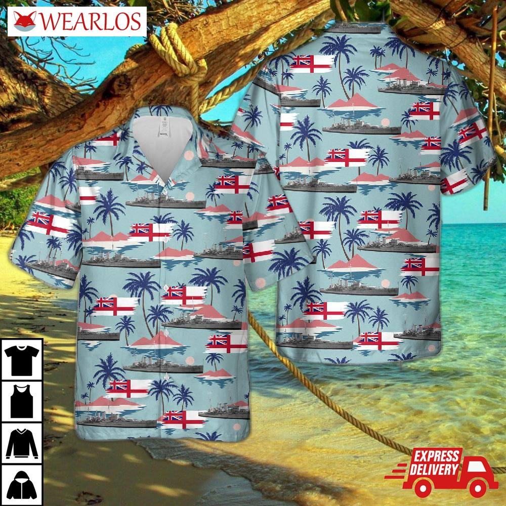 Royal Navy Hms Exeter (68) York-class Heavy Cruiser Hawaiian Shirt