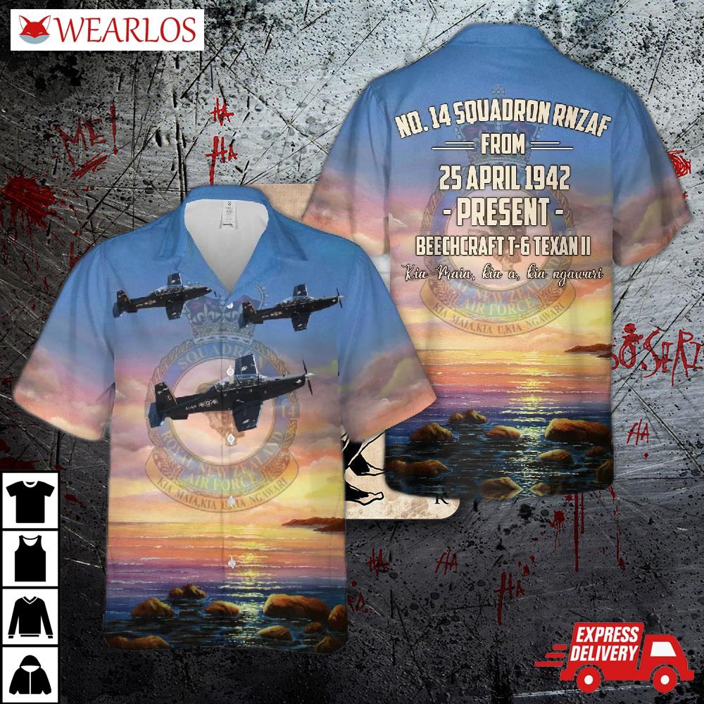 Royal New Zealand Air Force No. 14 Squadron Rnzaf Beechcraft T-6 Texan Ii Hawaiian Shirt