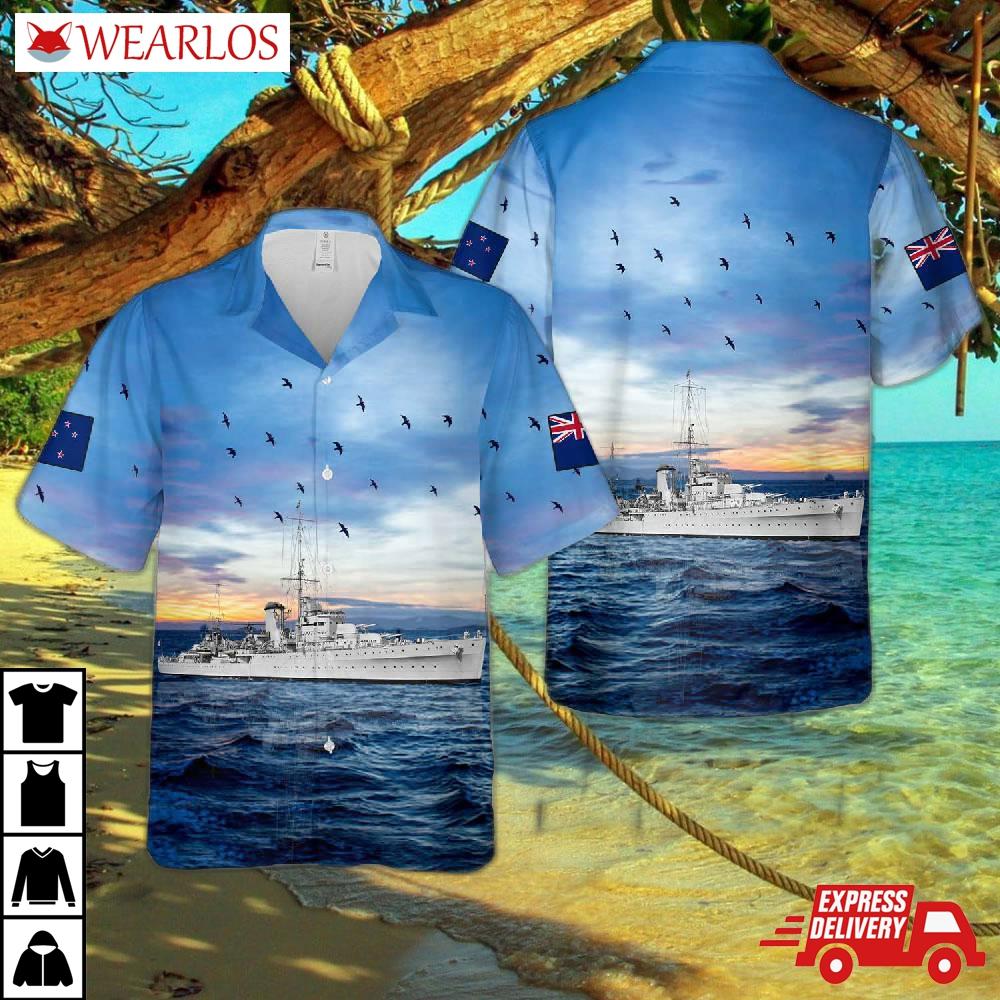 Royal New Zealand Navy Hmnzs Achilles (70) Leander-class Light Cruiser In Wwii Hawaiian Shirt
