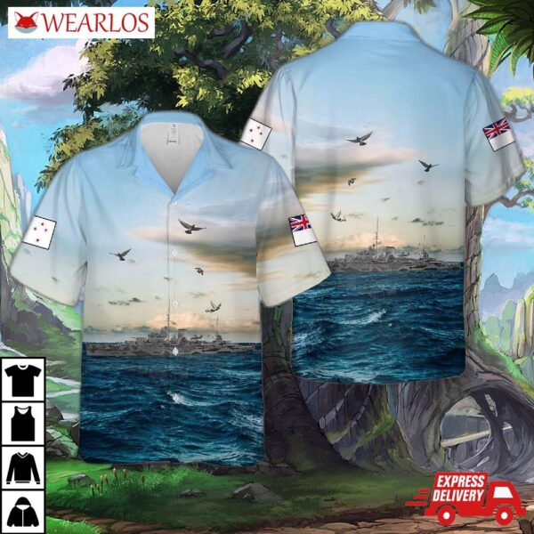 Royal New Zealand Navy Hmnzs Leander (75) Leander-class Light Cruiser In Wwii Hawaiian Shirt