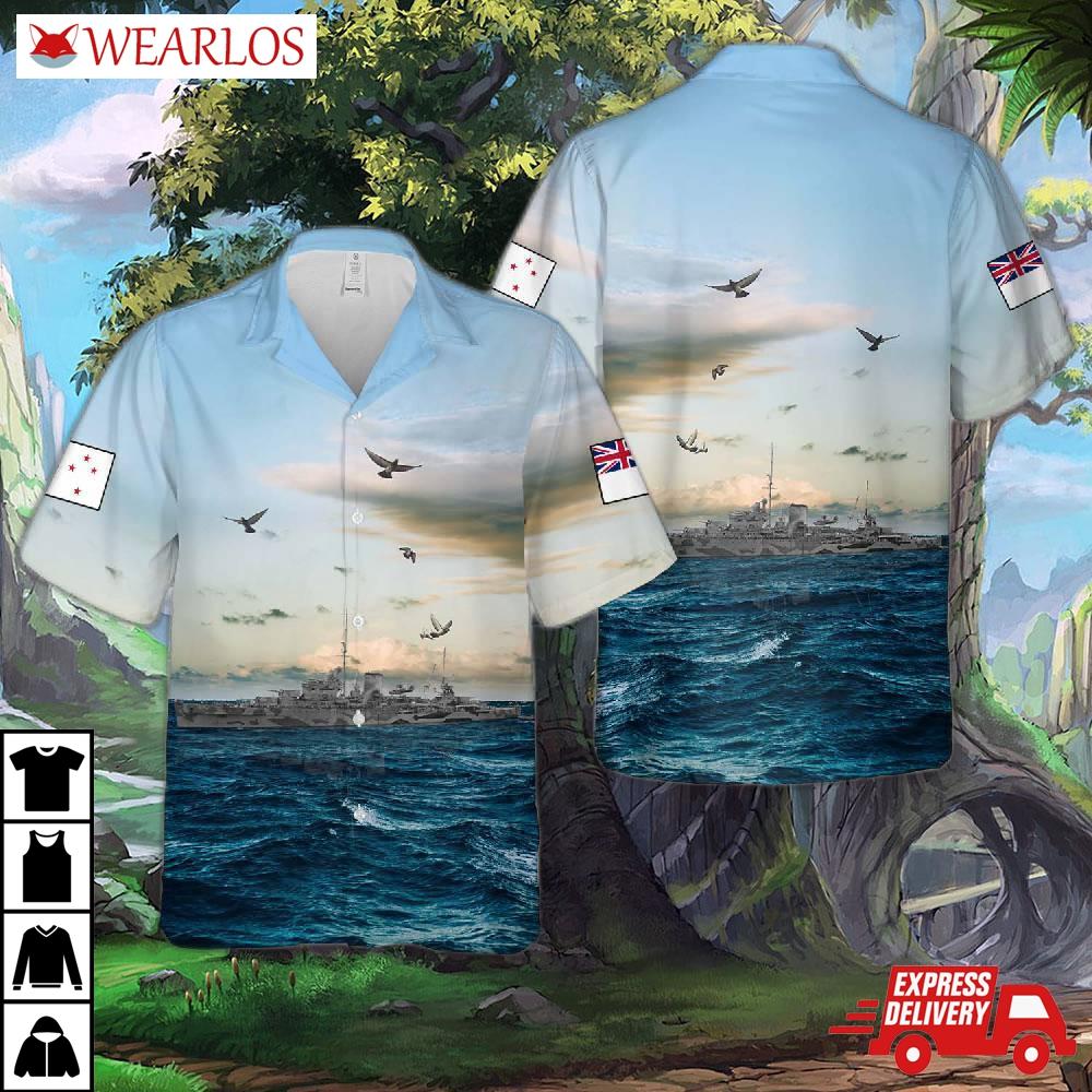 Royal New Zealand Navy Hmnzs Leander (75) Leander-class Light Cruiser In Wwii Hawaiian Shirt