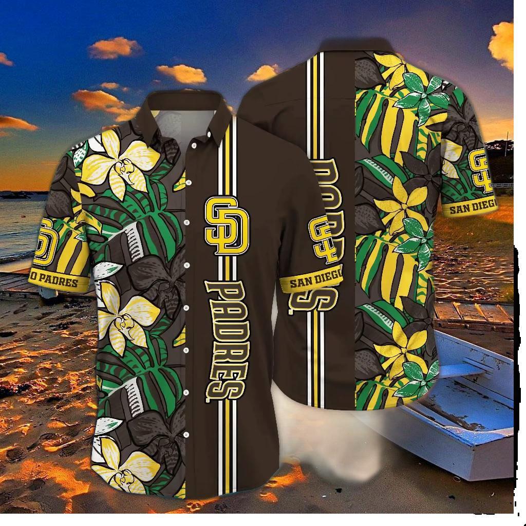 San Diego Padres Tropical Stripe Hawaiian Shirt