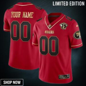San Francisco 49ers Active Player Custom Red Gold 75th Anniversary Patch Stitched Jersey