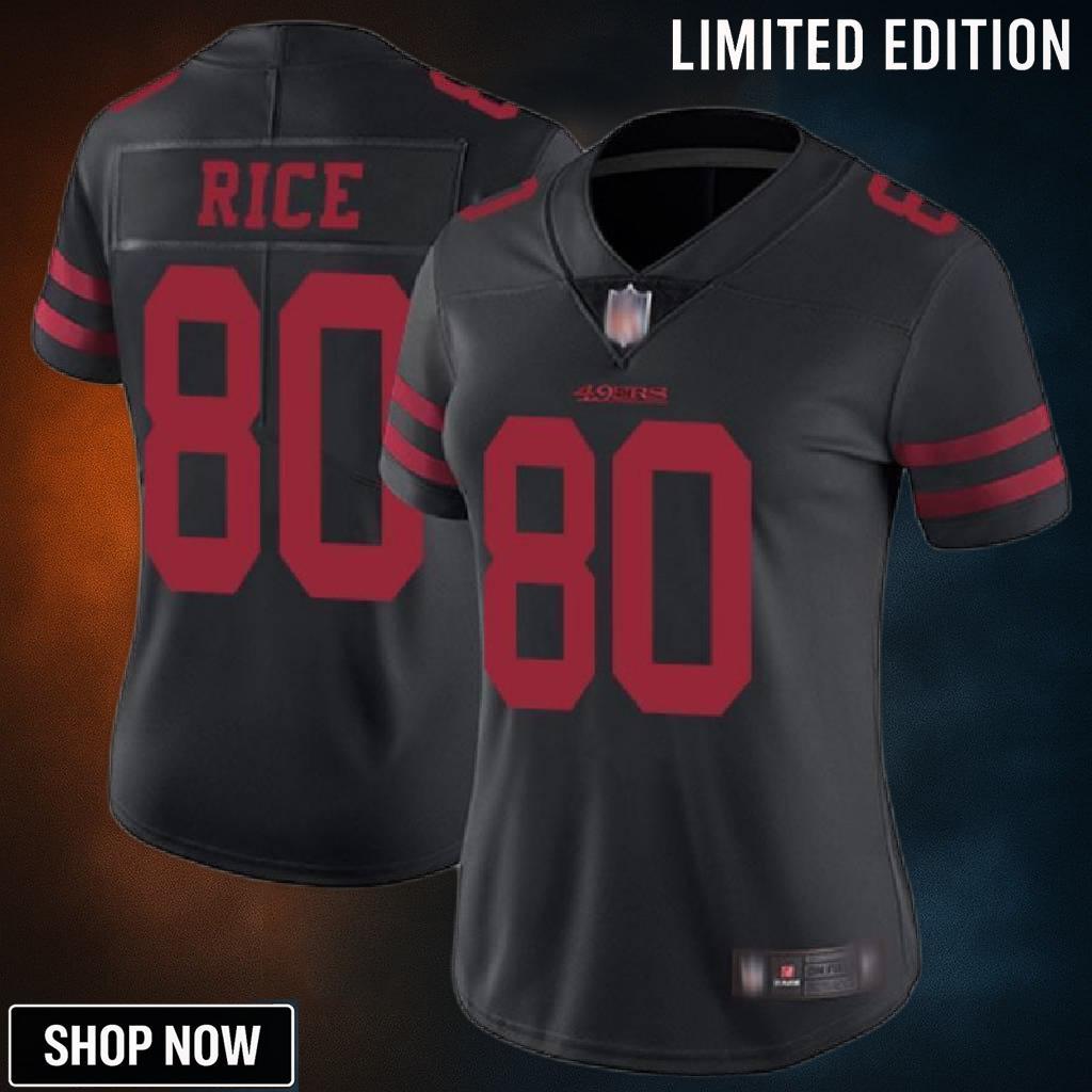 San Francisco 49ers Jerry Rice #80 Nfl 2025 Black Womens Jersey