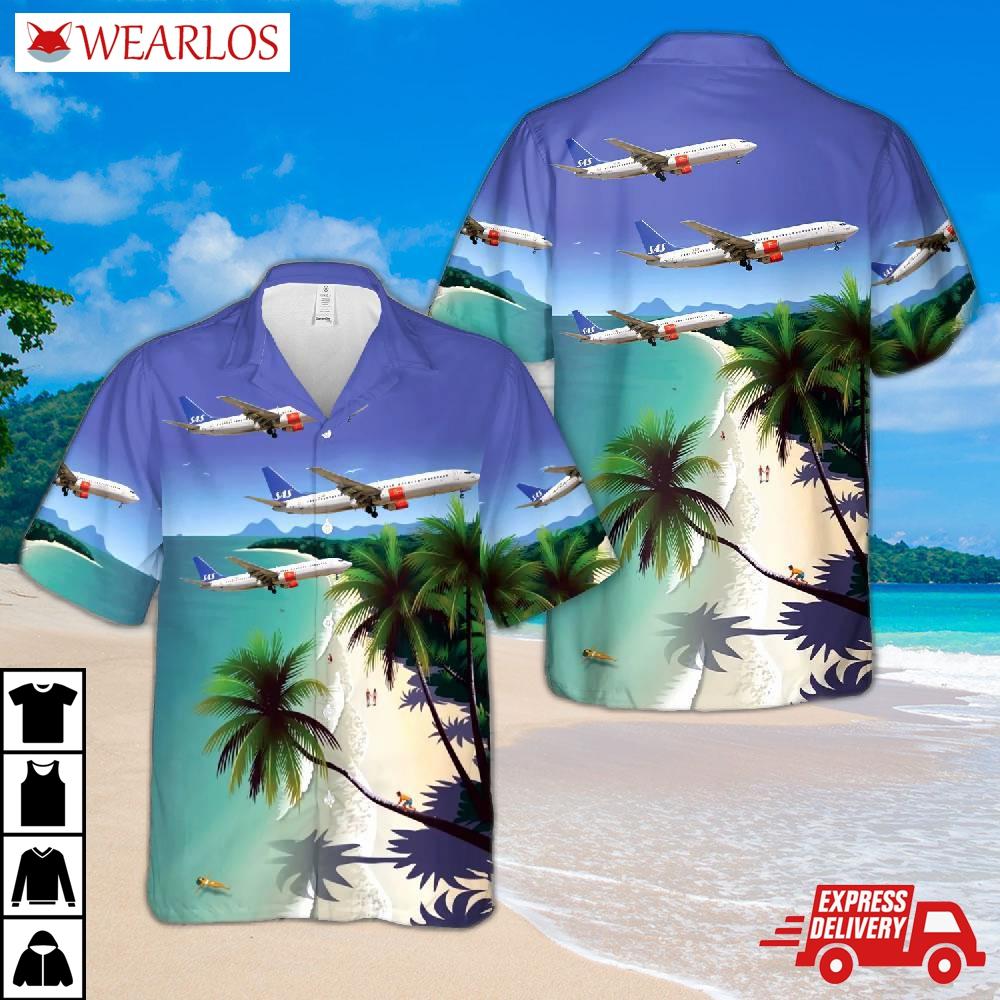 Sas Scandinavian Airlines Boeing 737-800 Airplane Hawaiian Shirt
