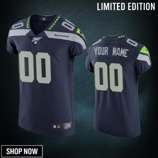 Seattle Seahawks Custom Navy 100th Season Vapor Elite Jersey