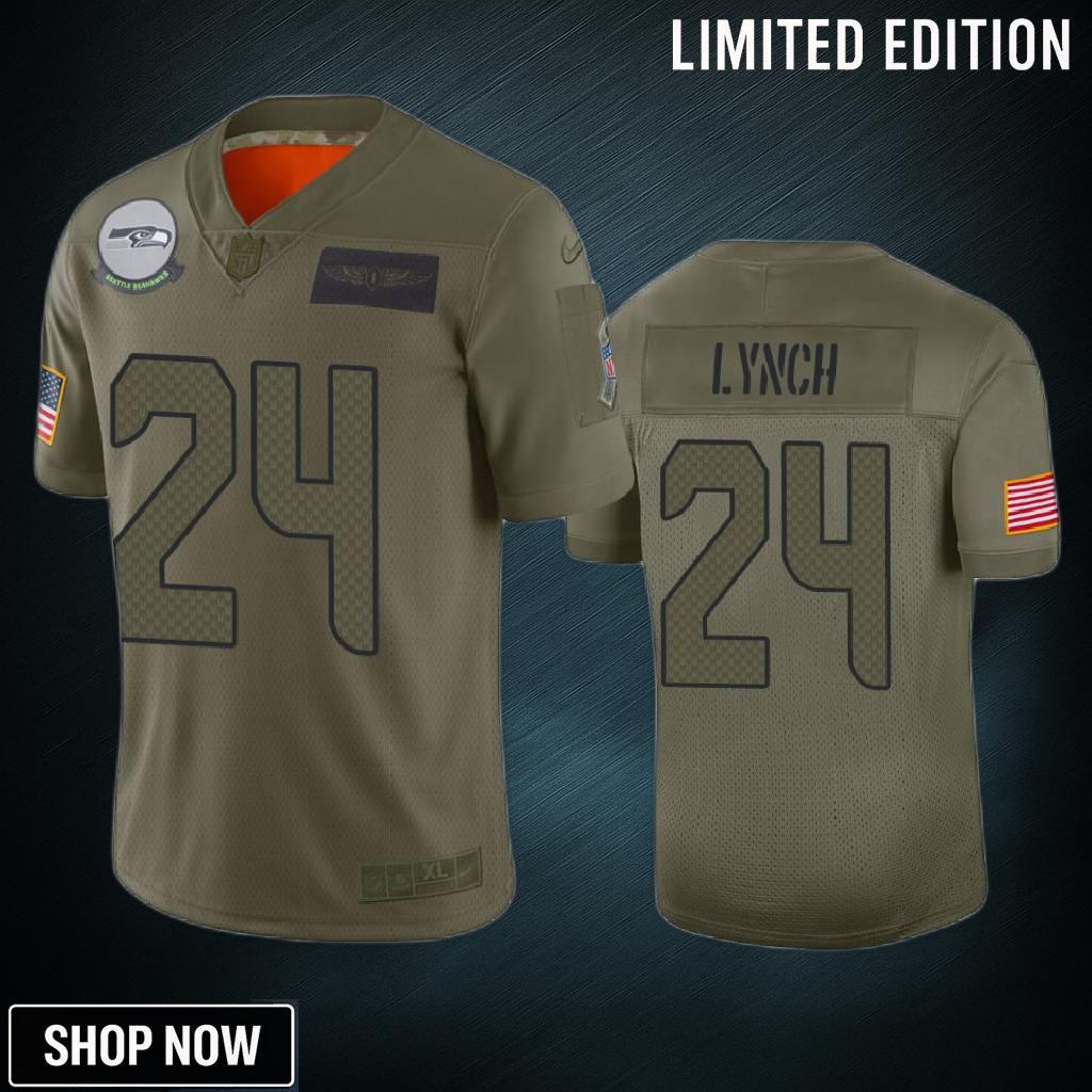 Seattle Seahawks Marshawn Lynch Olive 2019 Salute To Service Limited Jersey